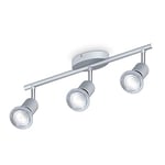 B.K.Licht plafonnier 3 spots pivotants & orientables, 3 ampoules LED 5W GU10, barre spots plafond salon salle à manger cuisine couloir, lumière blanche neutre 4000K, couleur titane