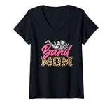 Womens Band Mom Leopard Print Music Instruments V-Neck T-Shirt