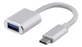 DELTACO USB-C 3.1 Gen 1 to USB-A OTG adapter, alu, white bag, silver