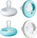 4X Tommee Tippee Soother Pacifier Breast-Like Shape White & Ice Blue 6-18 Months