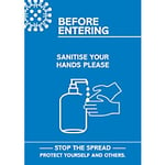 Seco Health & Safety Poster Before entering, sanitise your hands Semi-Rigid Plastic Blue, White 29.7 x 42 cm