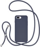 Cordon De Coque Pour Iphone 7 Plus/Iphone 8 Plus, Étui En Silicone Liquide Avec Charge Sans Fil, Réglable Lanyard Case Bandoulière Détachable Housse De Protection Antichoc - Bleu Marine.[V6119]