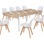 Table à manger extensible rectangle austria 6-10 personnes bois pied épingle blanc 160-200 cm