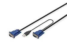 DIGITUS Câble KVM 2X Port VGA, 1x Port USB 2.0-5 m - Convient pour : DS-720xx et DS-23100-1, DS-23200-1, DS-23300-1 - Noir
