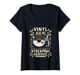 Womens Vinyl Was My Streaming Service Record Player Funny Boomer V-Neck T-Shirt