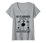 Womens My Flamingos are calling, I must go - Funny Flamingo V-Neck T-Shirt