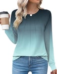 Rapbin Women's Casual Crew Neck T-Shirts Loose Long Sleeve Pleated Summer Tops Tunic Blouses,Floral,S