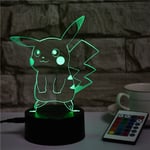 Pikachu 3D Liten Nattlampa LED-lampa Kreativ Färgrik Touch Fjärrkontroll