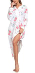 Vlazom Chemise de Nuit Femme Longue Robe de Nuit à Manches Longues Vêtements de Nuit Col en V Loungewear Hiver avec Poches，Fleur Blanche，S