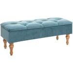 Banc coffre Elia en velours matelassé bleu 102x38cm Atmosphera Créateur D'intérieur