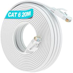 Cable Ethernet 20m, Cat 6 Cable RJ45 20 Mètres Plat Blanc Câble Réseau Haut Débit Gigabit 1000Mbps, Câble LAN Cable Internet Long Fil Ethernet pour Routeur Modem.[G1160]