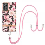 Samsung Galaxy A53 5G Skal Blommönster med Strap Rosa Gardenia