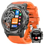 Montre Connectée Homme Militaire, 1.46" Smartwatch Homme avec Appel Bluetooth, 500mAH IP68 Étanche 120 Sportifs 24/7 Moniteur de Fréquence Cardiaque et Sommeil, Smartwatch pour Android iOS, Orange