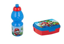 ALMACENESADAN, 4989, Pack retour à l'école Super Mario ; composé de Bouteille sport 400ml et sandwich rectangulaire multicolore, produits réutilisables, sans BPA