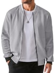 JMIERR Veste Légère Et Fine Pour Homme Avec Poche Sur La Manche Blouson d'Automne Veste Misaison Col Montant Veste Aviateur De Loisirs Avec Poche Gris L