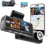 Dashcam Voiture Avant Arriere 4K, Carte 64 Go Gratuite, Caméra Embarquée pour Voiture 4K+1080P, Sony Starvis IMX415, GPS&WiFi, Vision Nuit, Mode Parking 24H, Caméra de Voiture, D8