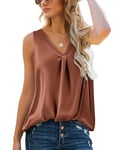 Zeagoo Débardeur Femme Chic et Élégant Satin Camisole avec col en V sans Manche décontracté Basique Blouse Été Tops Rouge Brun S