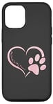 Coque pour iPhone 12/12 Pro Rose aquarelle patte de chien cœur citations chiens femmes filles