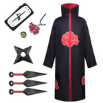 GUOHANG Costume Naruto Halloween pour Hommes Anime Naruto Akatsuki Uchiha Itachi Cosplay Costumes Costumes Anime Costume Plein Accessoires Costume De Fête De Noël pour Hommes Enfants,A3,175CM~180CM