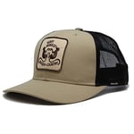 Casquette de Type Trucker recyclée - Visière incurvée - Casquette réglable Snapback - Patch brodé Surf Monkey® - Design à 6 Panneaux - Surfing The Basque Country, Beige,