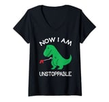 Womens Now I Am Unstoppable Funny T-Rex V-Neck T-Shirt