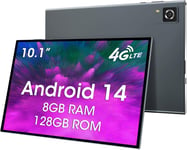 Tablette avec carte SIM,Tablette 10 Pouces,Android 14 Tablette et Téléphone 4G LTE (Passer des Appels),8Go de RAM,128Go de ROM (TF jusqu'à 1 To),GSM débloqué,Phablet,6000 mAh,GPS,Octa-Core(gris)