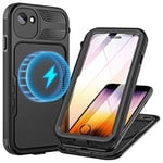 Lanhiem Coque pour iPhone SE3(2022) / SE2(2020) / iphone 8 / iphone 7 Étanche - Antichoc Incassable 360 Intégrale [avec Protection Écran+Camera] IP68 Waterproof Magsafe Chantier Antipoussière - Noir