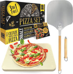 Loco Bird Pizzastein uuni- ja kaasugrillille, mukaan lukien Pizza Slide - 3 Set - Pizza -kivi suorakaiteen muotoinen Cordieritista rapeaa pizzakappaleita, kuten italia, pizzabaari ja reseptikirja