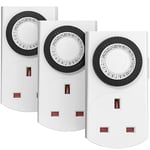 HBN 24 Hour Plug-in Compact Timer Plug Socket, Mini Energy Saver Mechanical Timer Switch for Indoor Lights, Christmas Lights and Home Appliances (13A/2900W, 3 Pack)