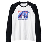 MTV Music Television Tie Dye Stars Big Chest Logo Raglan Baseball Tee