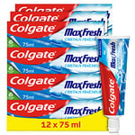 COLGATE - Dentifrice Colgate Max Fresh Cristaux Fraîcheur - Dentifrice Haleine Fraîche - Tube Recyclable - Lot de 12 Tubes de Dentifrice de 75mL