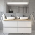 Meuble de salle de bain avec vasques à bords arrondies BALEA et miroir Led STAM - Blanc - 120cm