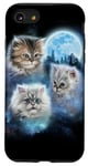 Coque pour iPhone SE (2020) / 7 / 8 Trois chats mignons engloutis dans les nuages de galaxie sous la lune glacée