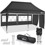 tillvex Tonnelle étanche 3 x 6 m, pliable, pop-up, réglable en hauteur, protection UV 50+, tente de réception avec sac, pour jardin, avec 3 panneaux latéraux (anthracite)