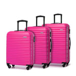 WITTCHEN Valise de Voyage Bagage à Main Valise Cabine Valise Rigide en ABS avec 4 roulettes pivotantes Serrure à Combinaison Poignée télescopique Groove Line Set de 3 Valises Rose