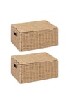 Paper Rope Storage Hamper Basket With Lid - Ideal For Home/Office & Gifts Hamper (Natural - Small - Pack of 2)