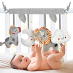 Aolso Baby Pram Toys, Baby Sensory Toys Crib Toys, Clip on Cot Activity Crib Toy for Baby with Mirror, Sensory Stroller Travel Toys for Newborn Toddler Boys Girls 0 3 6 9 12 Month (Lion)