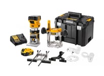 Affleureuse-défonceuse XR 18V 2 x 5Ah Li-ion DEWALT - pince 6-8 mm - en coffret Tsatak avec 2 batteries 18V + chargeur + accessoires - DCW604P2-QW