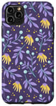 Coque pour iPhone 11 Pro Max Fond violet avec fleurs sauvages jaunes