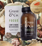 Grass & Co. FOCUS Lion's Mane Mushrooms with Ginseng + Omega-3 60 Vegan Capsules