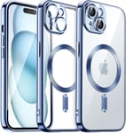 Coque Souple Clair Pour Iphone 15 6,1 Pouces,Protection Complète D'objectif De Caméra,Compatible Avec Magsafe Recharge Sans Fil,Étui Housse En Tpu Galvanisé Antichoc(Bleu Alpin)(Q170)