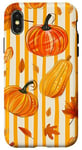 Coque pour iPhone X/XS Jaune Pop Art Rayé Automne Feuilles Tombantes Citrouille Épices