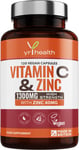 Vitamin C 1300mg and Zinc 40mg Capsules Immune Support - Vegan UK Made