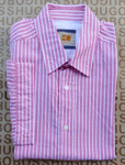 New Hugo BOSS mens baby pink striped regular fit short sleeve t shirt SMALL £85