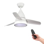 M Ledme - Ventilateur de Plafond Led Silence Blanc avec Lumière de 24W et Télécommande, moteur DC 30W, 6 vitesses, Silencieux, 3 Pales, 91 cm, fonction été-hiver, minuterie