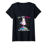 Womens Fuel Your Dreams with Unicorn Power Funny Motivational V-Neck T-Shirt