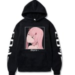 (musta-S）Anime Zero Two Print Pullover Winter Sweatshirt Miesten Ylisuuri Huppari