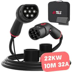 Câble Type 2 Câble de Recharge Voiture Électrique et Hybride 22kW Triphasé,32A, 10 Mètre, Type 2 à Type 2 Câble ev Chargeur Compatible avec IEC62196