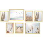 Ensemble d'images modernes dans un cadre en bois naturel | Poster dans le cadre | Série de photos Nature Plage Pampas | Images au format 2 x 30 x 40 cm | 4 x 20 x 30 cm