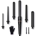 BESTOPE PRO Hair Curler 6-in-1 Curling Wand Set, Curling Iron with 2 Temperature Control, Curling Tongs with Heat-Resistant Glove and 2 Hair Clips